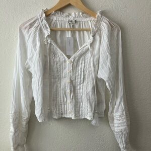 New With Tag American Eagle Tie Front Women’s Small Bubble Sleeve Blouse White